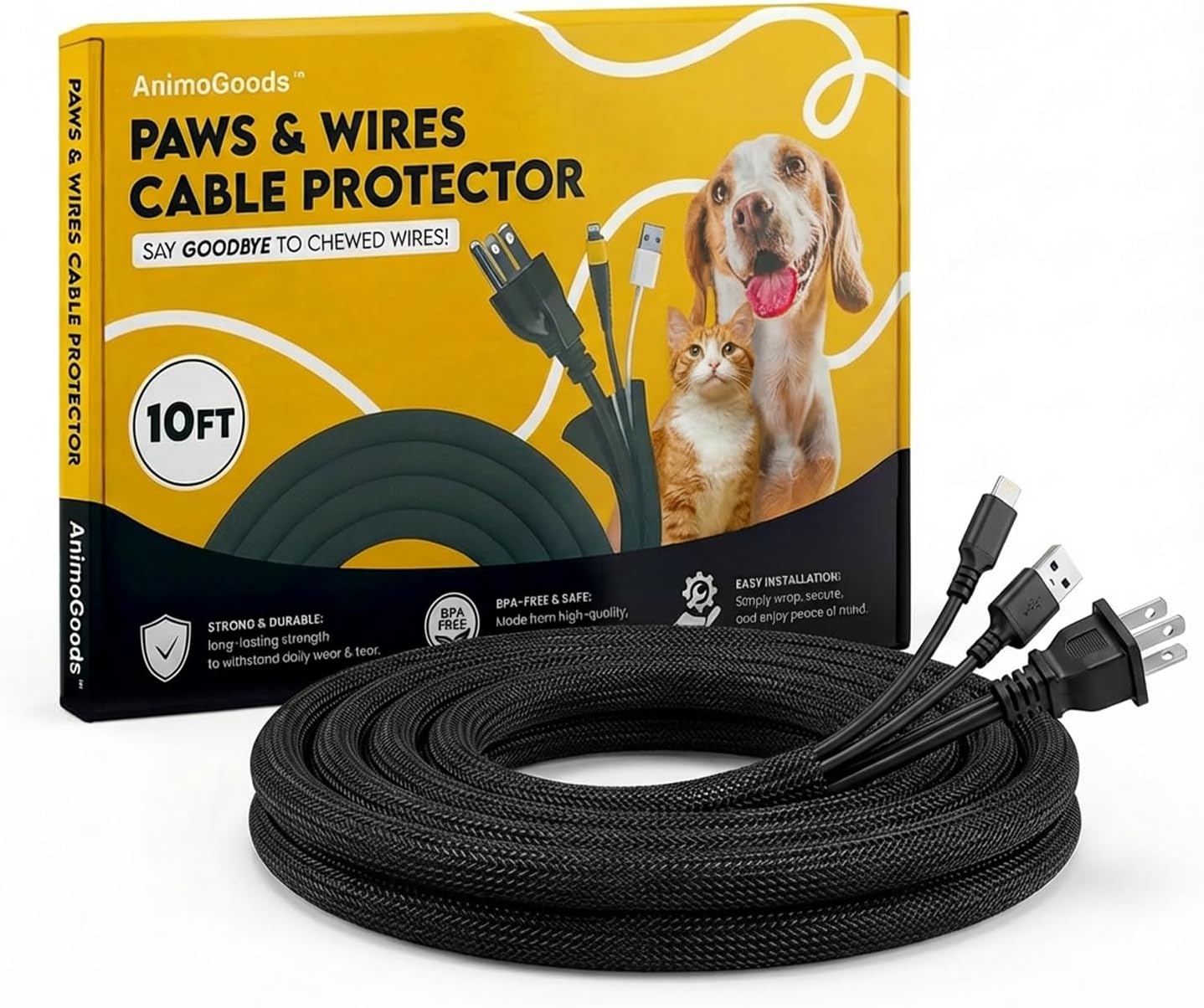 Paws & Wires Cord Cover - Black, 10ft