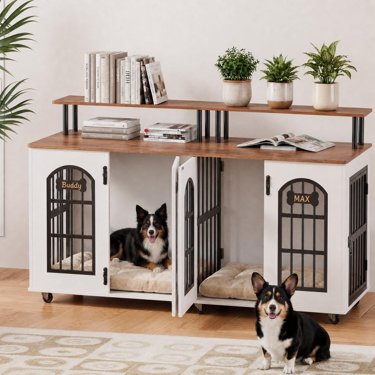 Petrova 63" Dog Crate Furniture for 2 Dogs