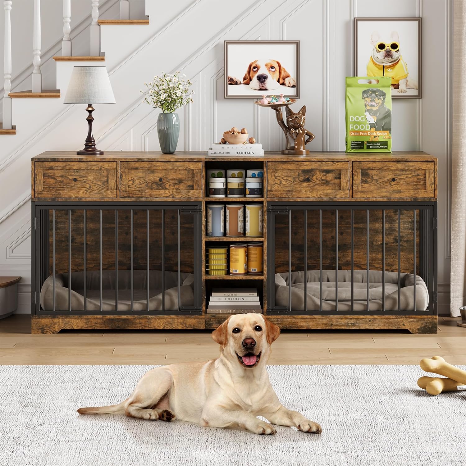 GarveeHome 82" Double Dog Crate Furniture